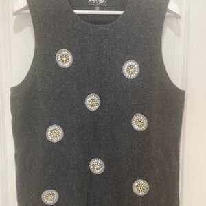 Lord & Taylor Charcoal Sleeveless Sweater with Crystal Accents